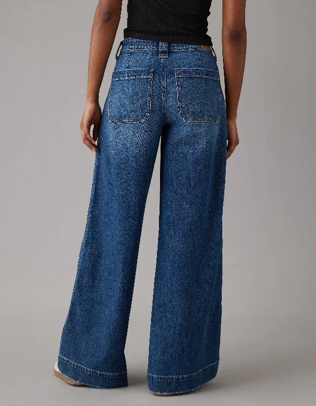 Plus Size Women's Stretch Cotton Tight Trousers in Navy for Comfortable Everyday WearAE AE Dreamy Drape Stretch Baggy Ultra Wide-Leg Super High-Waisted Jean