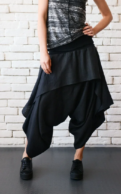 Plus Size Women's Stretch Cotton Tight Trousers in Navy for Comfortable Everyday WearAsymmetric Skirt Pants