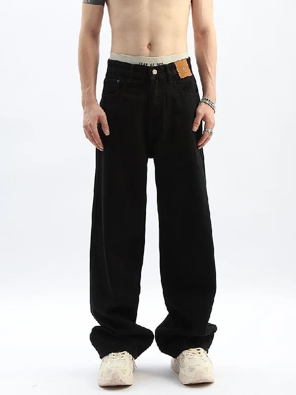 High - rise flare women jeans for a 70s - inspired lookBlack Wide Leg Drape Jeans