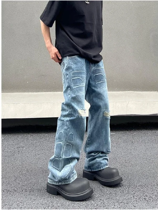 Light - wash women jeans for a fresh and summery appearanceBlue Widg Legs Ripped Jeans Light - wash women jeans for a fresh and summery appearanceBlue Widg Legs Ripped Jeans