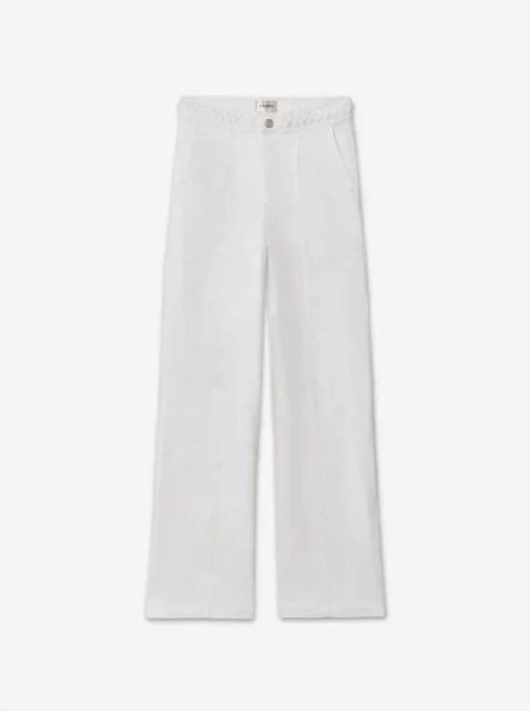 Button - fly women jeans with a traditional touchBraided Waistband Wide Leg Jeans In Au Natural Clean
