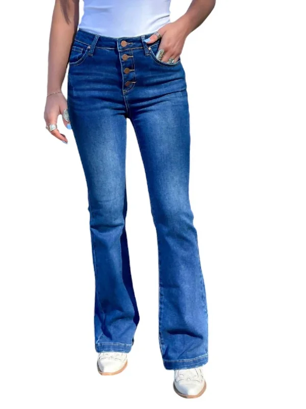Stretch women jeans for enhanced mobility and comfortButton Down Boot Cut Jeans In Dark Wash Stretch women jeans for enhanced mobility and comfortButton Down Boot Cut Jeans In Dark Wash