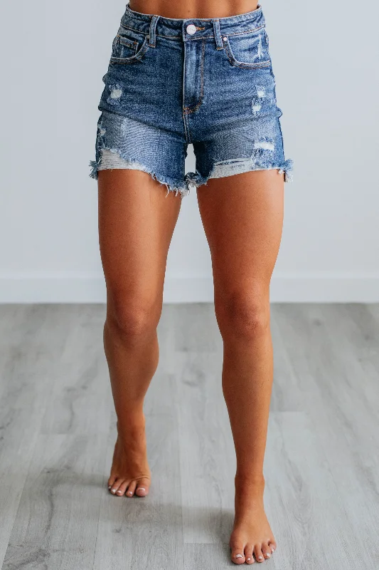 Plus Size Women's Denim Shorts with Embroidered Flowers in Light Blue for a Feminine TouchCarlie Risen Shorts - Medium Wash Plus Size Women's Denim Shorts with Embroidered Flowers in Light Blue for a Feminine TouchCarlie Risen Shorts - Medium Wash