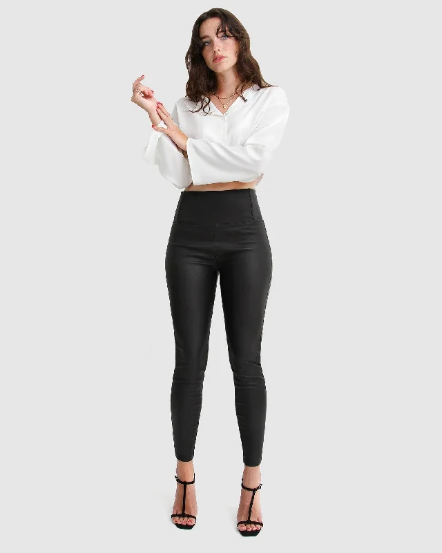 Plus Size Women's Stretch Cotton Tight Trousers in Navy for Comfortable Everyday WearCity Slicker Coated Legging - Black