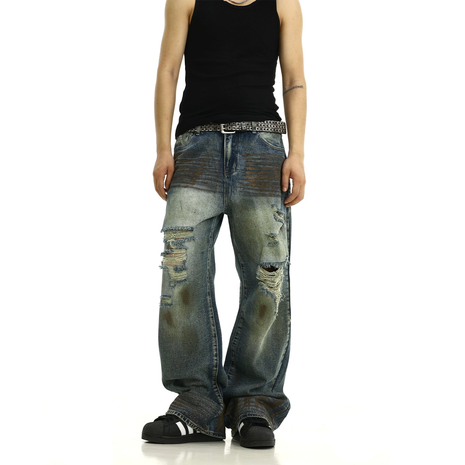 Bootcut women jeans to complement various shoe stylesDistressed Rips Baggy Jeans