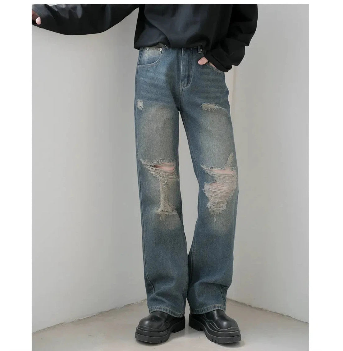 High - rise flare women jeans for a 70s - inspired lookDistressed Wide-Leg Jeans