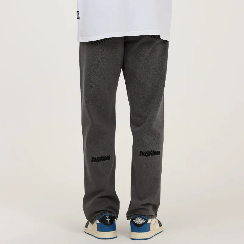 Skinny women jeans with a form - fitting designEmbroidered Smoke Gray Jeans