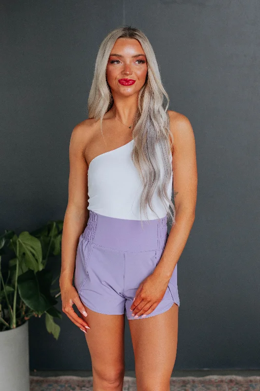 Plus Size Women's Drawstring Linen - Blend Shorts in Beige for a Relaxing VacationErina Athleisure Shorts - Lavender