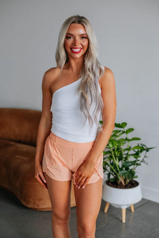 Women's Printed Tropical Patterned Shorts in Turquoise for a Beachy and Fun LookErina Athleisure Shorts - Peach