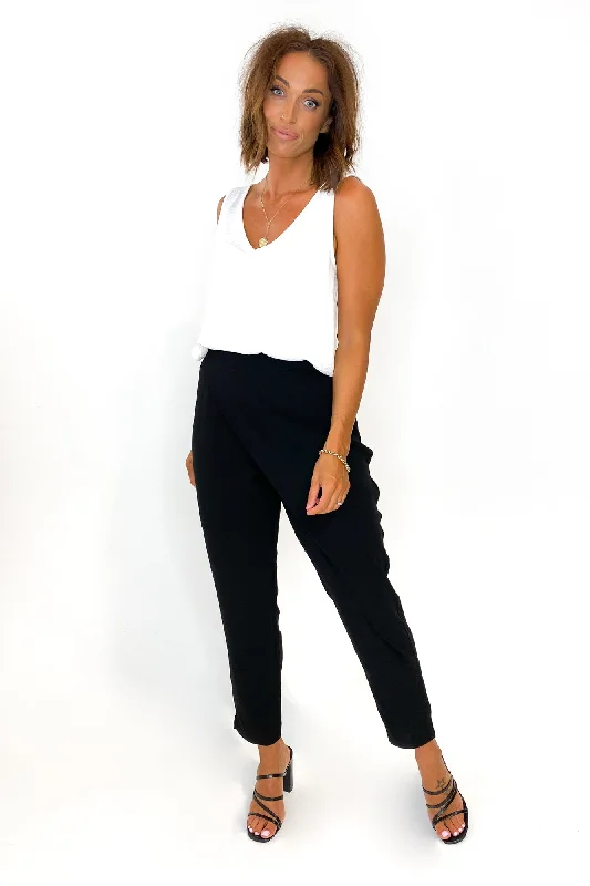 Women's Tight Trousers with Elastic Waistband in Black for Easy and Comfortable WearGloss by Shine On Eliana Wrap Front Pants Black