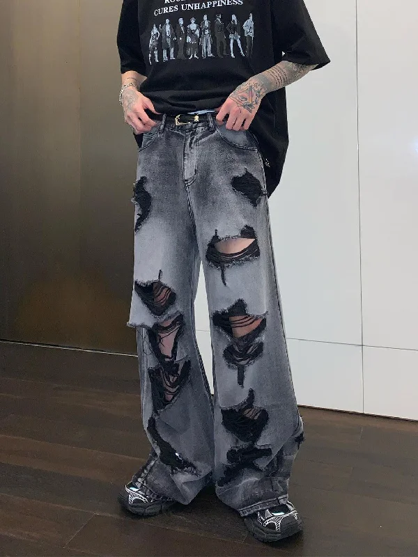 Bootcut women jeans to complement various shoe stylesGray Wide-Leg Ripped Jeans