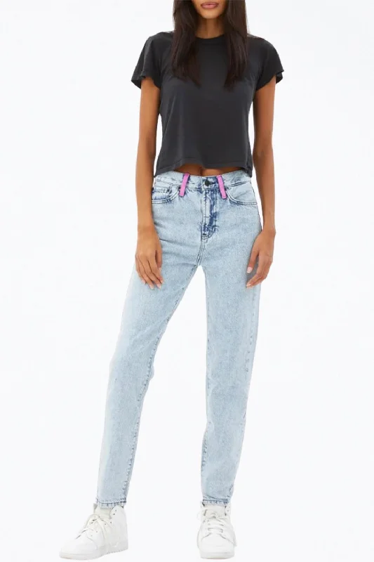 Mom jeans for a nostalgic and casual lookHand-Painted High-Rise Tapered Jeans In Light Blue
