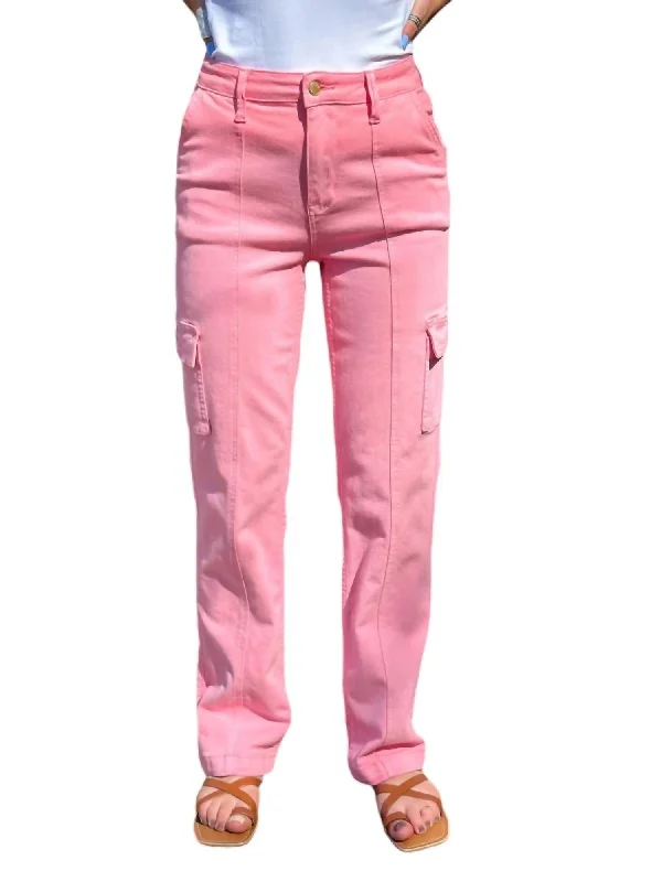 Light - wash women jeans for a fresh and summery appearanceHigh Waist Cargo Jeans In Pink Light - wash women jeans for a fresh and summery appearanceHigh Waist Cargo Jeans In Pink