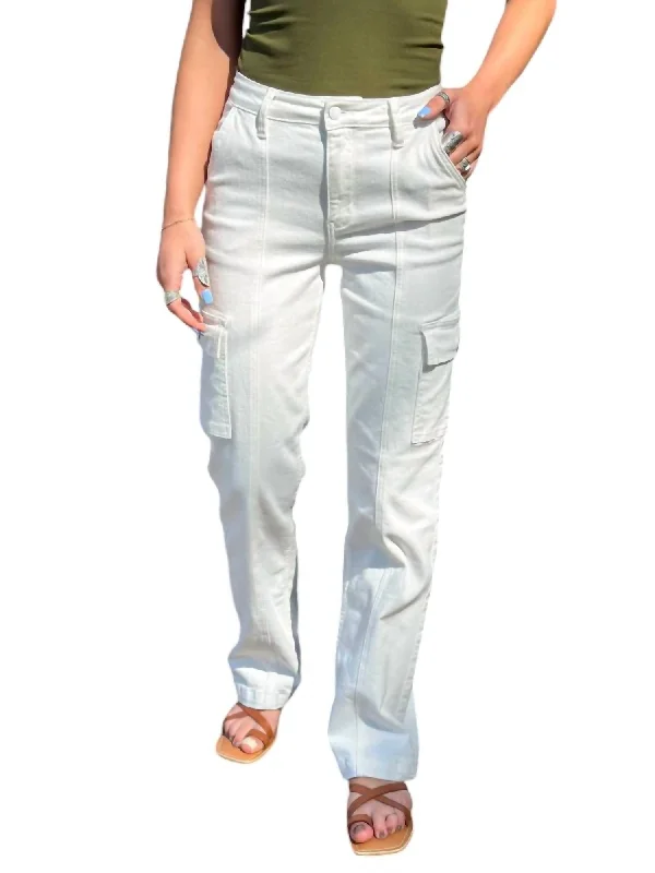 Embellished women jeans with studs or rhinestones for a glamorous touchHigh Waist Cargo Jeans In White Embellished women jeans with studs or rhinestones for a glamorous touchHigh Waist Cargo Jeans In White