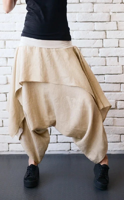 Plus Size Women's Corduroy Tight Trousers in Olive Green for a Retro and Cozy VibeLinen Harem Pants