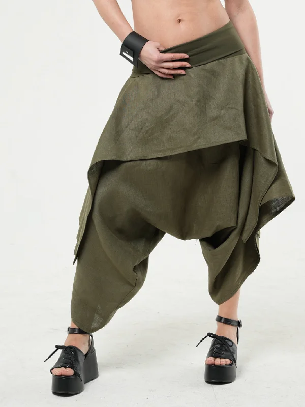 Women's Leather - Look Tight Trousers with Zipper Details in Dark Gray for an Urban StyleLinen Skirt Pants In Khaki