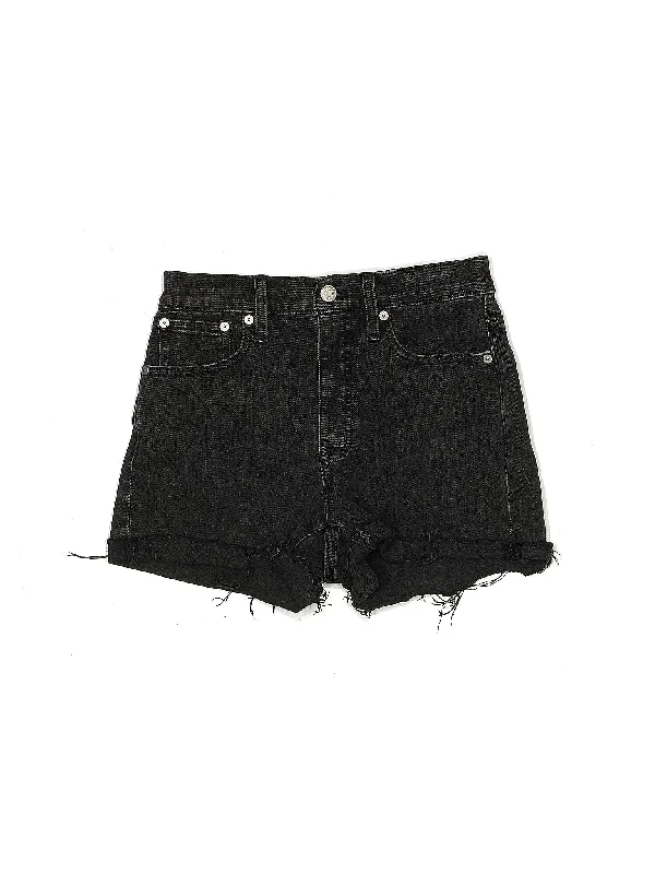 Plus Size Women's Denim Shorts with Embroidered Flowers in Light Blue for a Feminine TouchLow-Rise Denim Shorts in Dark Wash