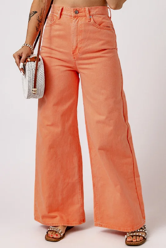 Bootcut women jeans to complement various shoe stylesOrange Acid Wash High Waist Wide Leg Jeans