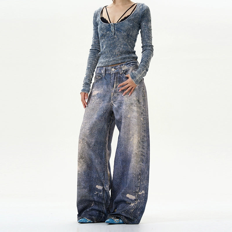 Straight - leg women jeans with a classic and timeless appealPainted Wide-leg Jeans