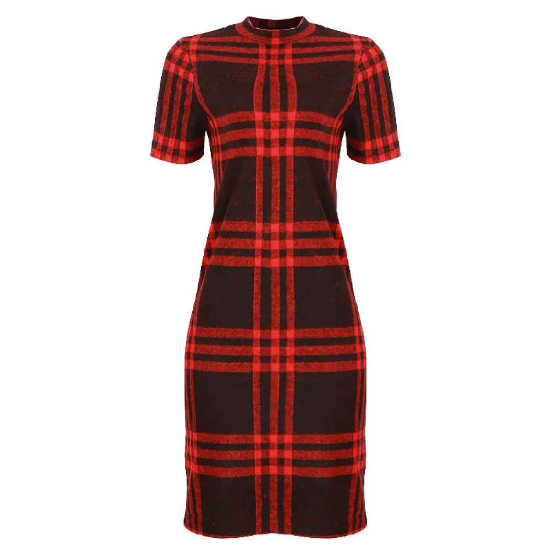 Plus Size Women's Stretch Cotton Tight Trousers in Navy for Comfortable Everyday WearREDTAG Casual Plaid Dress for Women