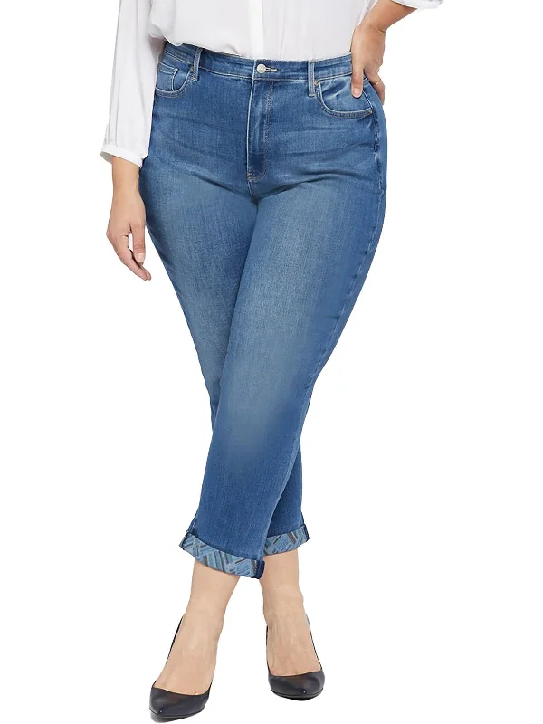Light - wash women jeans for a fresh and summery appearancePlus Girlfriend Womens Printed Cuff Medium Wash Skinny Jeans