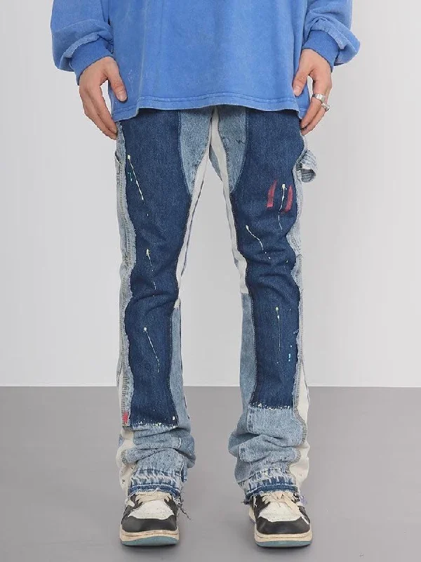 Plus - size women jeans for a comfortable and stylish fitSplashing Ink Flared Straight Jeans