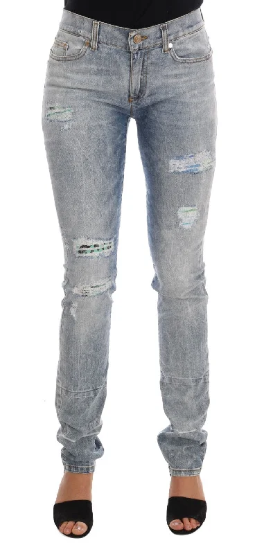 Wide - leg women jeans for a modern and relaxed vibeVersace Jeans Chic Torn Slim Fit Women's Jeans Wide - leg women jeans for a modern and relaxed vibeVersace Jeans Chic Torn Slim Fit Women's Jeans