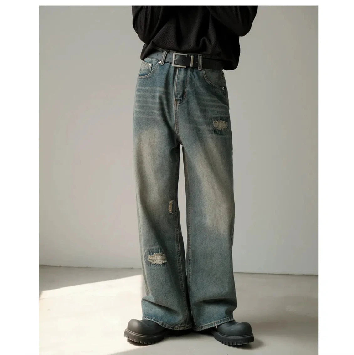 Straight - leg women jeans with a classic and timeless appealVintage Distressed Wide-Leg Jeans Straight - leg women jeans with a classic and timeless appealVintage Distressed Wide-Leg Jeans