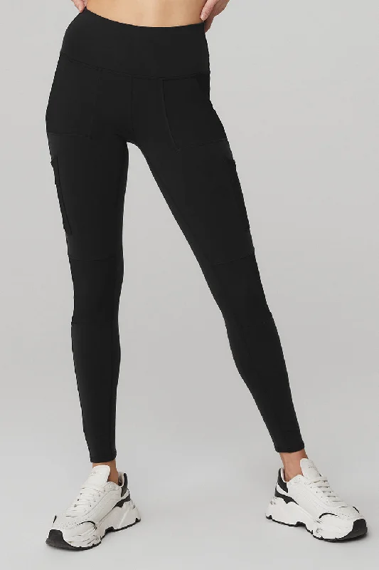 Women's Tight Trousers with Rhinestone Embellishments in Silver for a Sparkly LookHigh-Waist Cargo Legging - Black