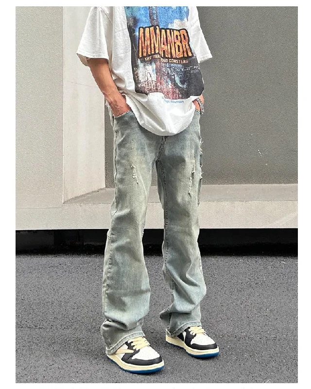 Light - wash women jeans for a fresh and summery appearanceWashed Blue Ripped Wide Leg Jeans