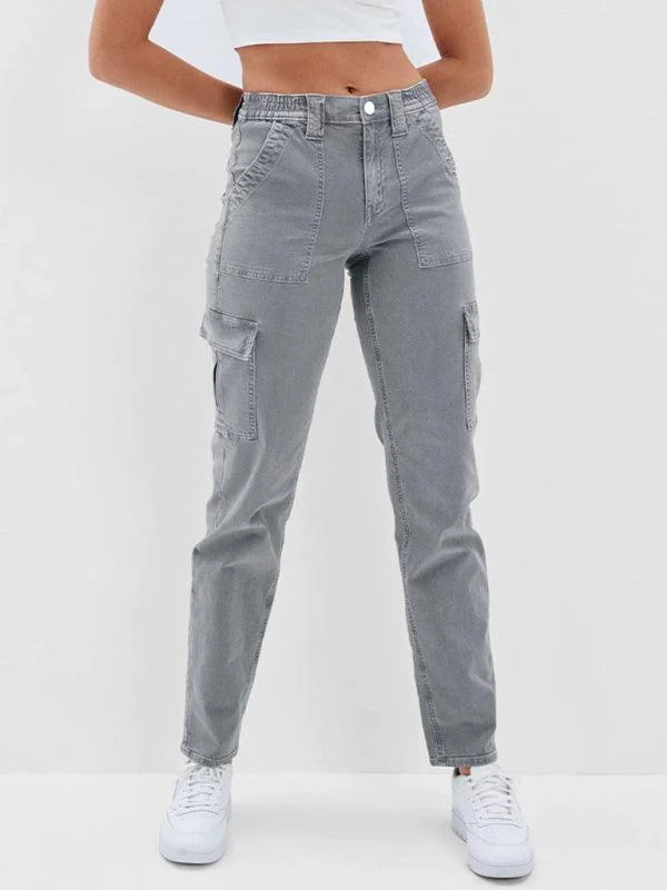 High - waisted women jeans for a flattering silhouetteWashed Women Cargo Denim Jeans