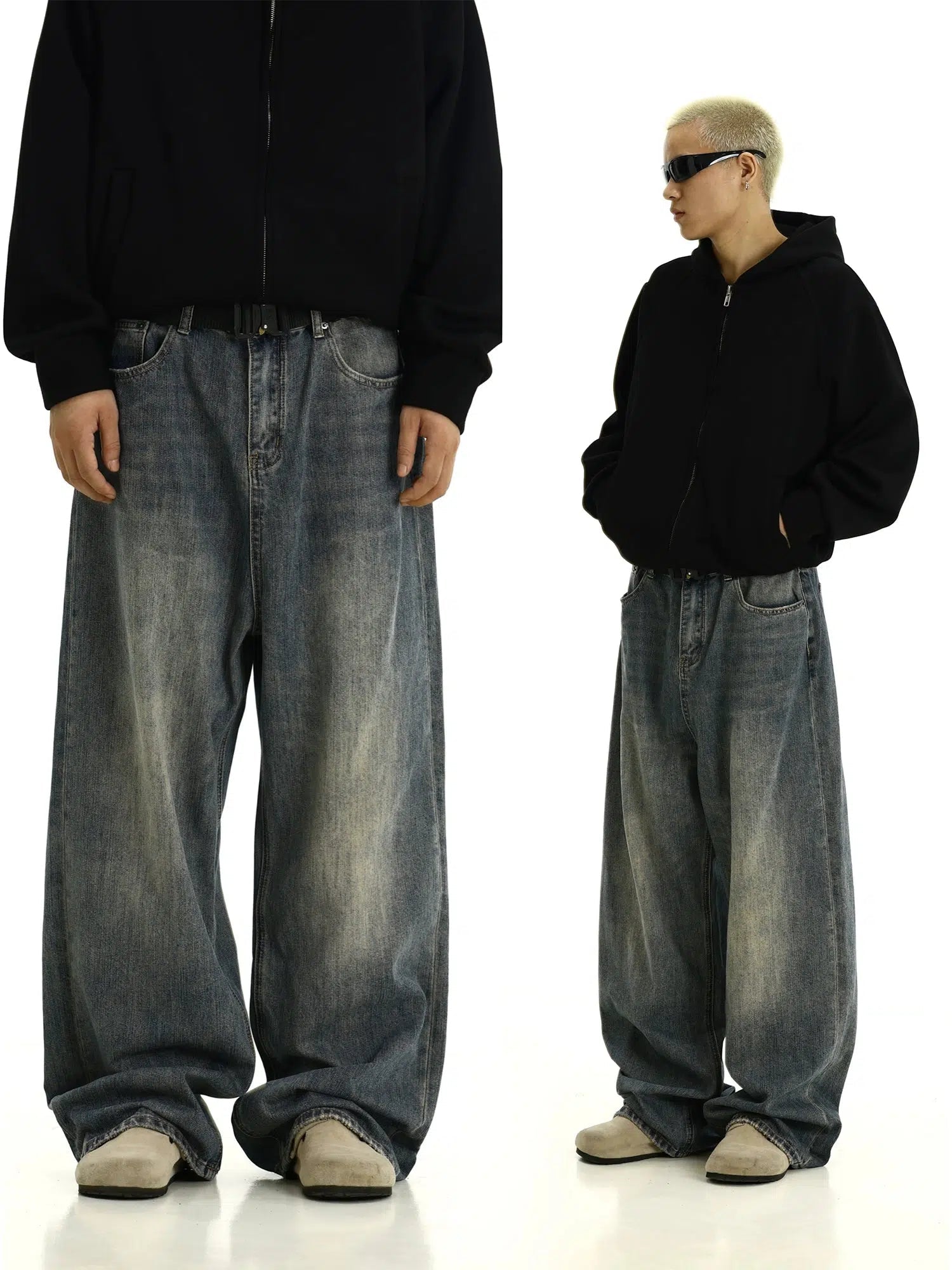 Cargo women jeans with multiple pockets for added functionalityWide-leg Denim Jeans