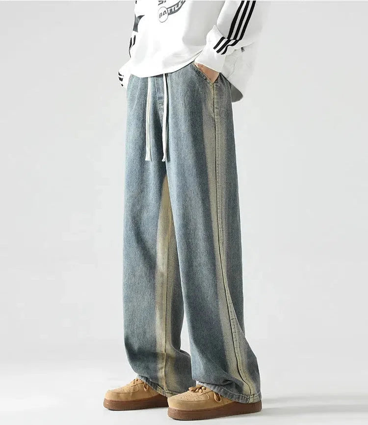 Button - fly women jeans with a traditional touchWide-Leg Drawstring Gradient Jeans