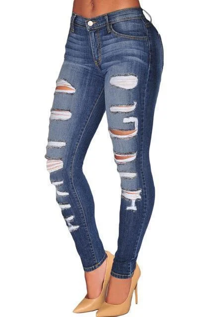 Skinny women jeans with a form - fitting designWomen Skinny Distressed Stretch Jeans