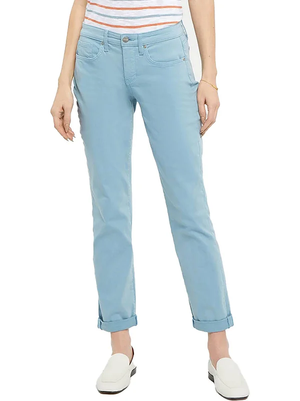 Cargo women jeans with multiple pockets for added functionalityWomens Denim Floral Prnt Straight Leg Jeans