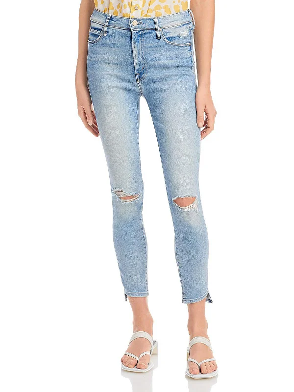 High - rise flare women jeans for a 70s - inspired lookWomens Distressed Frayed-Hem Ankle Jeans