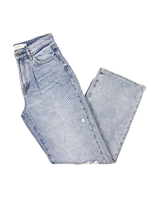 Distressed women jeans for a trendy and edgy lookWomens High Rise Distressed Straight Leg Jeans