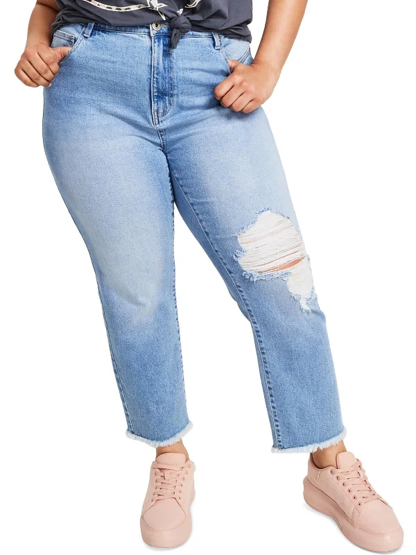 Colored women jeans in vibrant hues like red and yellowWomens High Rise Frayed Hem Straight Leg Jeans