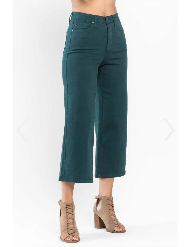 Plus Size Women's Stretch Cotton Tight Trousers in Navy for Comfortable Everyday WearWomen's Wide Leg Crop Jean In Emerald