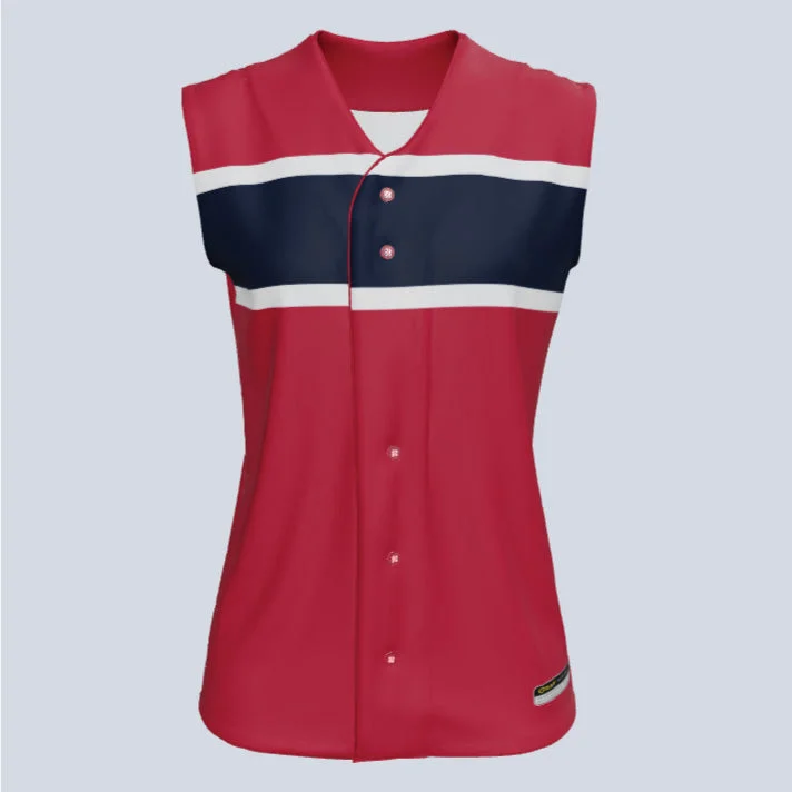 Women's jersey for team sports such as basketballLadies Champion Full Button Sleeveless Custom Softball Jersey