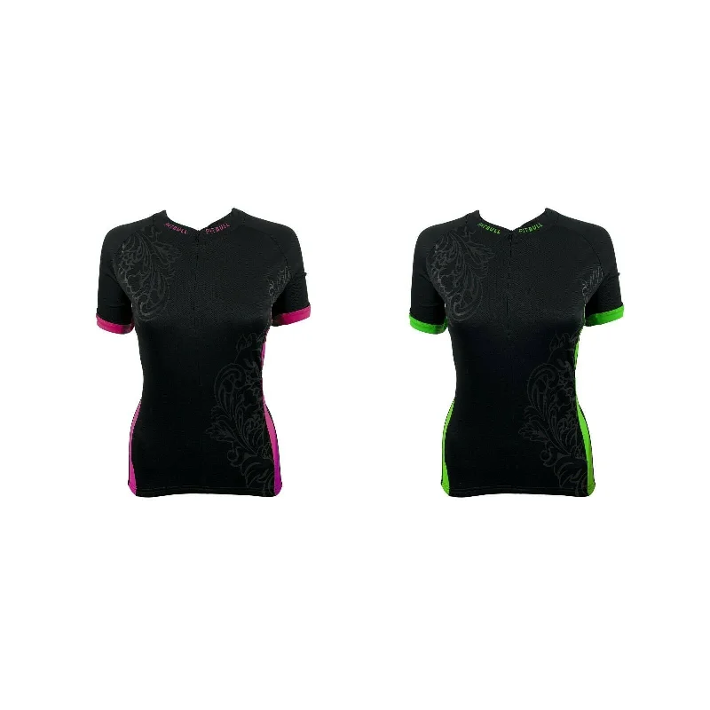 Women's jersey with moisture - wicking fabric for sportsPitbull Zara Womens Short Sleeve Cycling Jersey - Fuchsia Pink or Apple Green