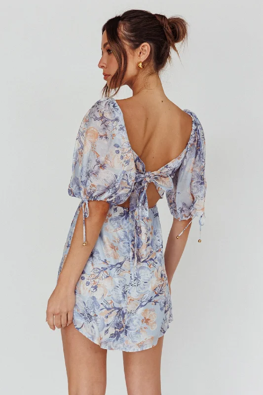 Ruffled Women Dress with Multiple Layers for a Playful and Girly StyleAddicted To Love Pleated Bust Dress Floral Blue/Mocha