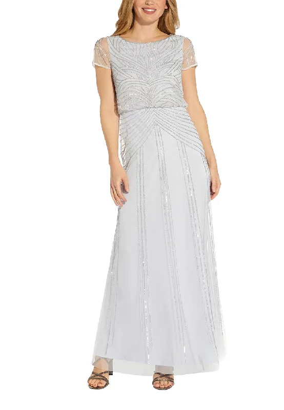 Halter Neck Women Dress to Show Off the Shoulders and NecklineSilvery Blue Short Sleeves Serenity Beaded Maxi Dress