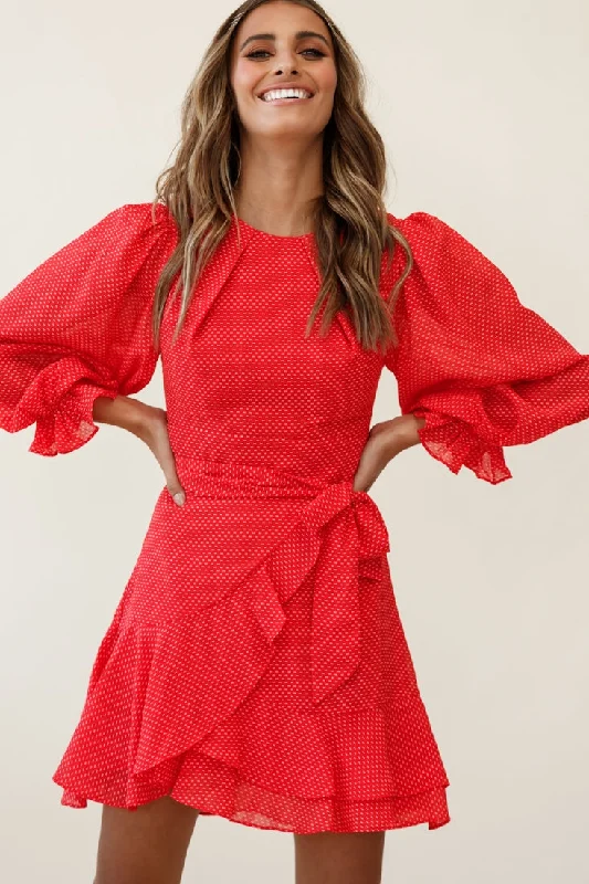 Sheath Women Dress with a Tailored Fit for a Professional LookAgnes Long Sleeve Pleat Detail Dress Red