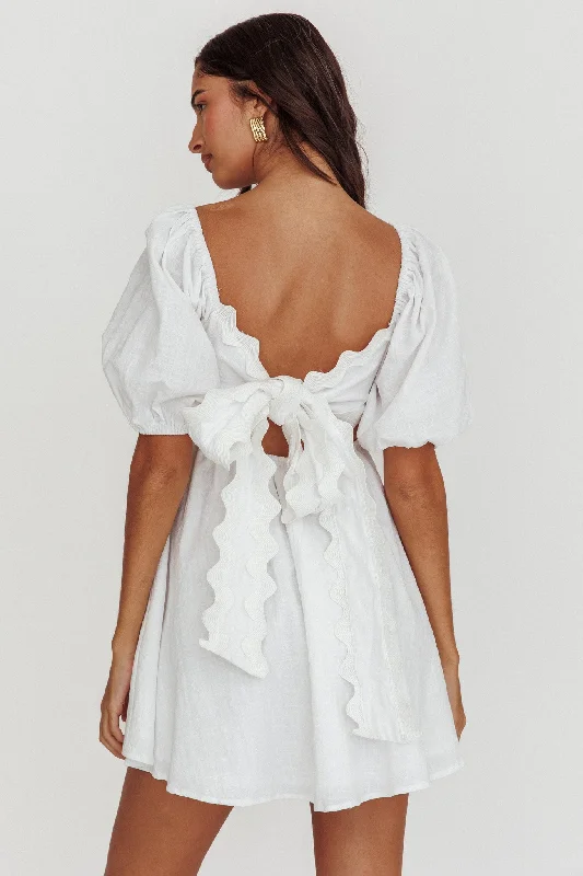 Printed Abstract Women Dress for a Modern and Artistic AppealAkali Puff Sleeve A-line Mini Dress White Printed Abstract Women Dress for a Modern and Artistic AppealAkali Puff Sleeve A-line Mini Dress White