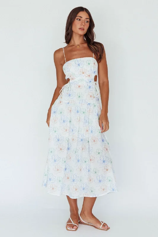 Plus Size Women Dress with a Flattering A - Line Cut for Comfort and StyleAloha Cut-Out Waist Midi Dress Floral Blue