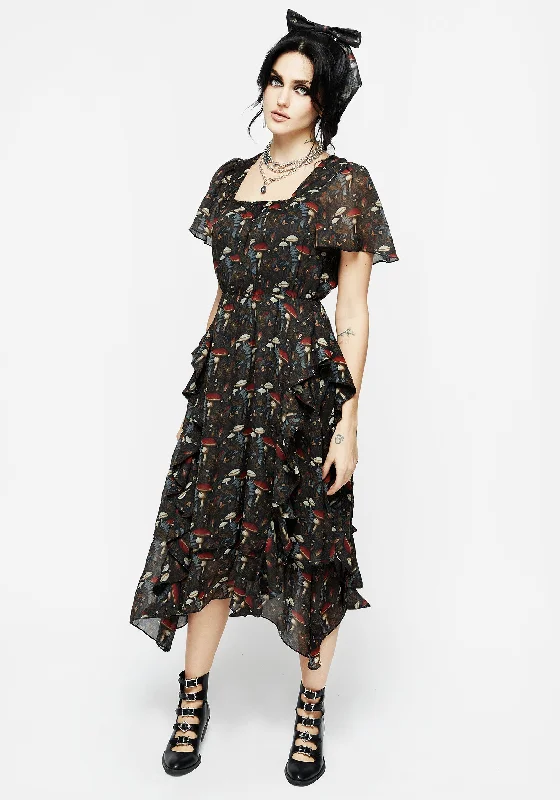 Shift Women Dress with a Simple and Classic Design for Everyday WearAmanita Chiffon Handkerchief Hem Midaxi Dress