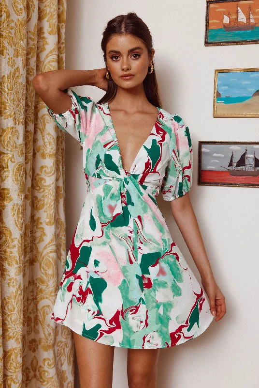 Sheath Women Dress with a Tailored Fit for a Professional LookAnakin Twist Bust Mini Dress Swirl Green