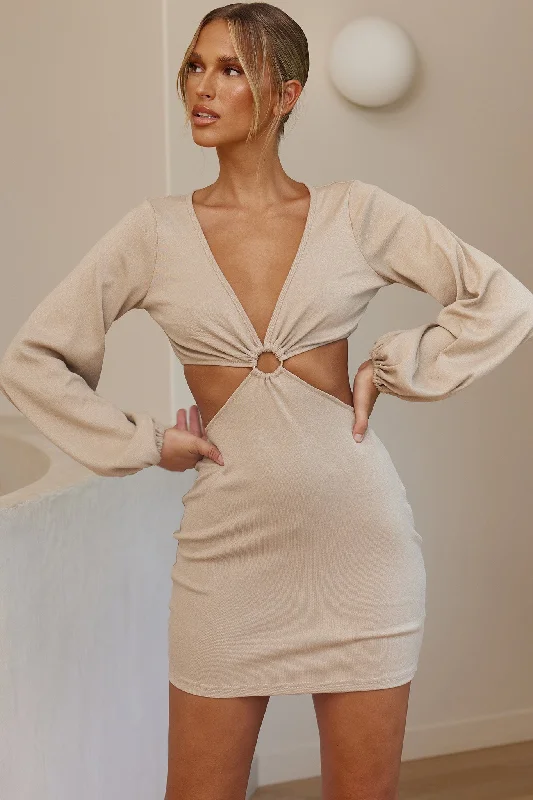 Lace - Embellished Women Dress for an Elegant and Sophisticated AppearanceAnnecy Long Sleeve Cut-Out Waist Mini Dress Beige Lace - Embellished Women Dress for an Elegant and Sophisticated AppearanceAnnecy Long Sleeve Cut-Out Waist Mini Dress Beige