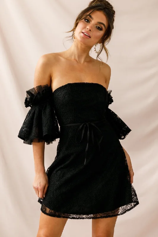 Wrap - Style Women Dress with Adjustable Fit for All Body TypesArna Bell Sleeve Embroidery Dress Black Wrap - Style Women Dress with Adjustable Fit for All Body TypesArna Bell Sleeve Embroidery Dress Black